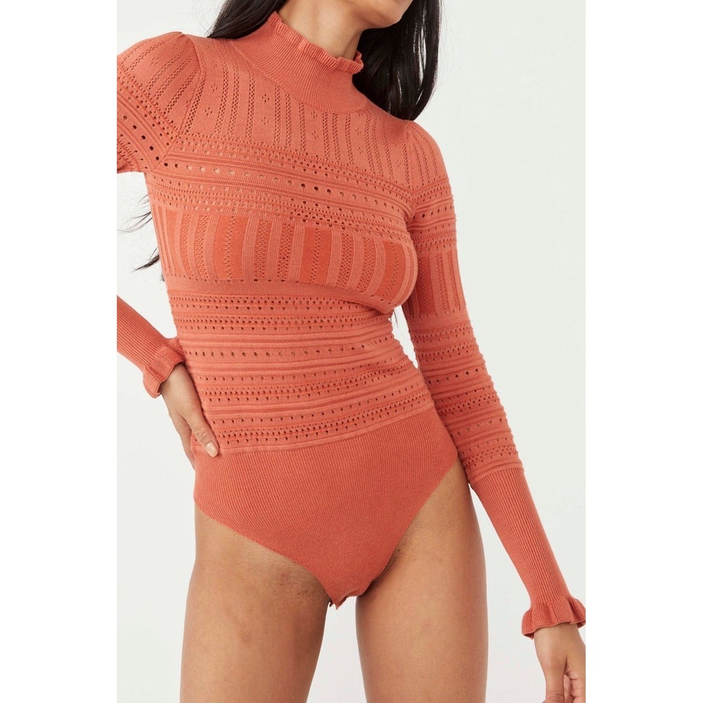 Intimately Free People Small Pointelle Me About It Mock Neck Bodysuit Orange